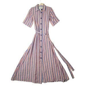 Evi Grintela The Shirt Maxi Dress Women Sz Medium Striped Reversible Button